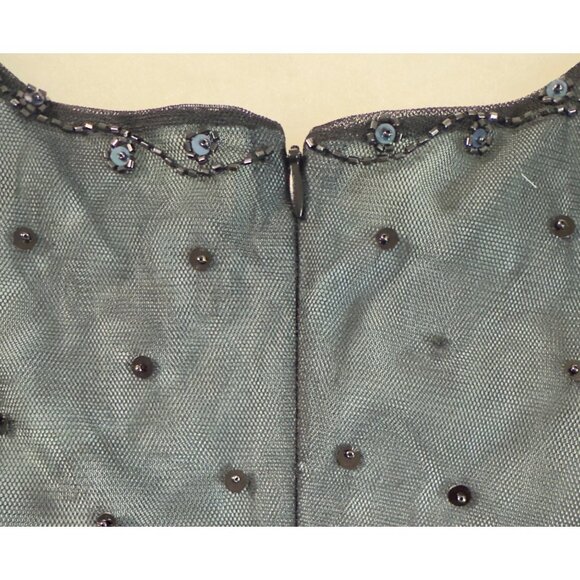 Vintage Teal Black Y2K Embroidered Silk Dress 10 Glam Fairy Dark Whimsigoth Bead - Picture 4 of 16